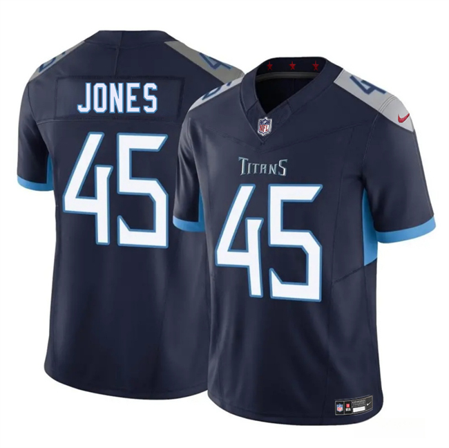 Men's Navy Tennessee Titans #45 Dre'Mont Jones 2025 F.U.S.E. Vapor Limited Stitched Football Jersey